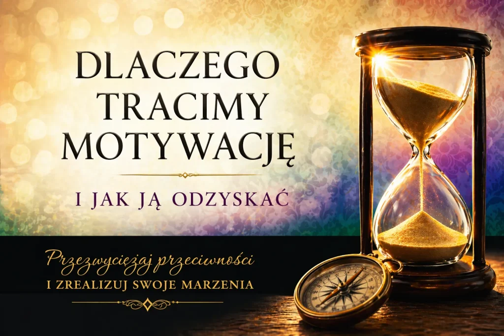 Dlaczego tracimy motywację i jak ją odzyskać – klepsydra i kompas symbolizujące czas oraz kierunek w życiu